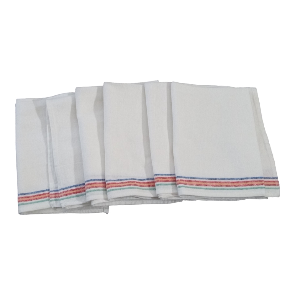 Six Cotton Linen Dish Tea Kitchen Towels Stripes White Red Blue Green Yellow - Picture 2 of 7